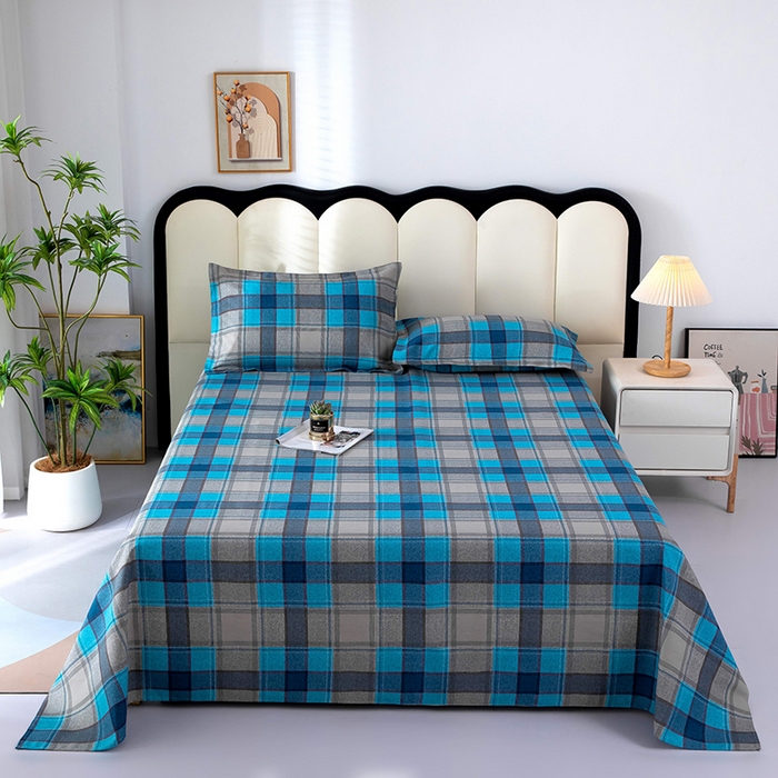 91家纺网 家纺一手货源 找家纺 帛洵2025新款原棉老粗布床单 灰蓝格