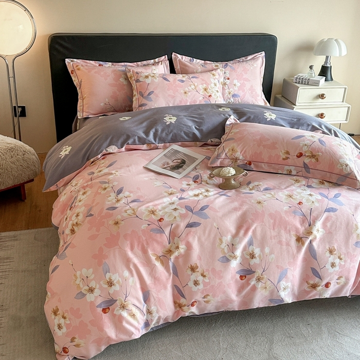 91家纺网 家纺一手货源 找家纺 格里芬家纺 2025新款全棉四件套13376纯棉印花四件套 杏绘-粉