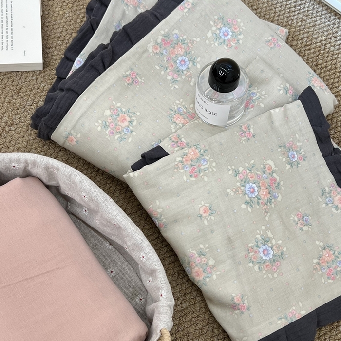 91家纺网 家纺一手货源 找家纺 荣轩 2024新款全棉印花双层纱四件套 皱皱纱花边款 山岚