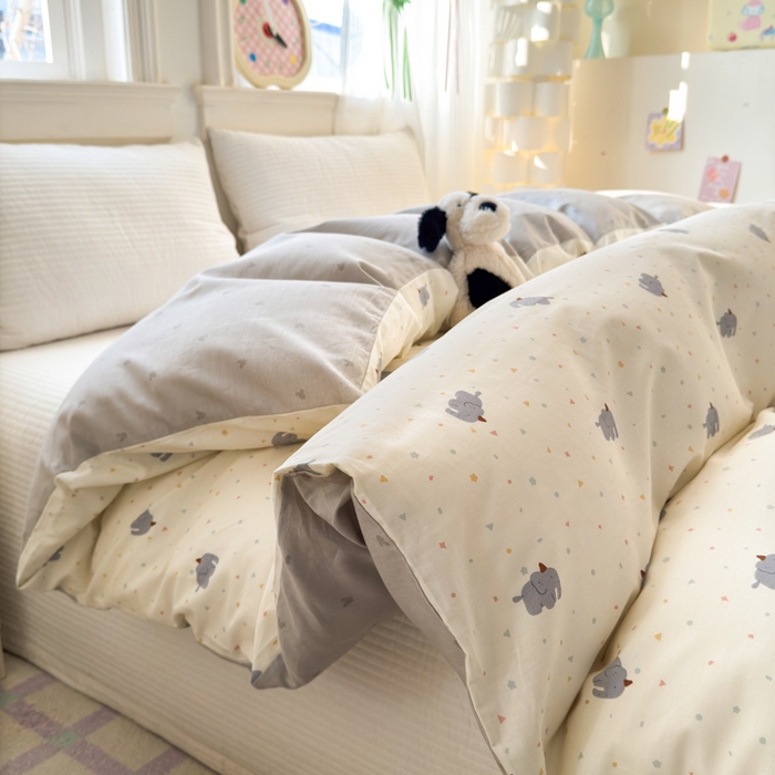 91家纺网 家纺一手货源 找家纺 清雅福 2025全棉13372小清新四件套和单被套早春系列第二批--单被套 萌象派对