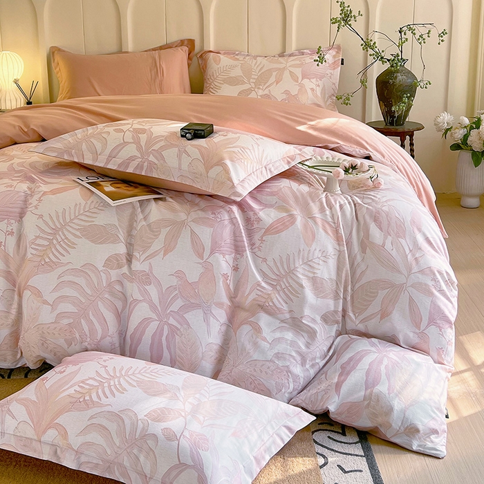 91家纺网 家纺一手货源 找家纺 梧桐树 2025新款100%全棉60S长绒棉套件 S22-深海秘境-粉