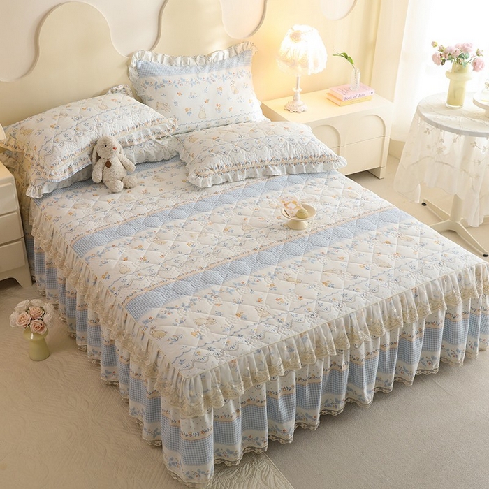 91家纺网 家纺一手货源 找家纺 美达家纺 2025新款全棉印花床裙四件套 花宠乐章-蓝