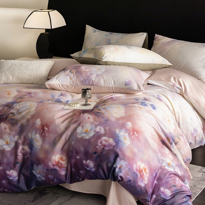 91家纺网 家纺一手货源 找家纺 立奥被业 2025新款60S数码印花四件套四件套 花仙粉