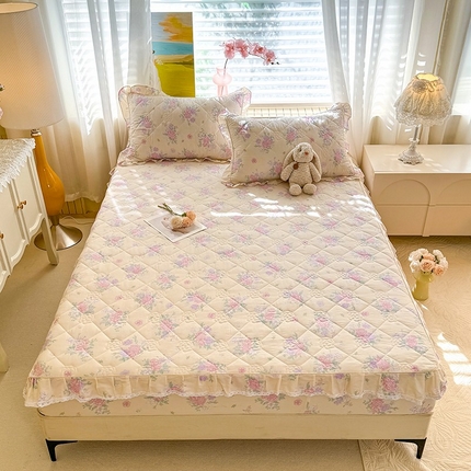 美达家纺 2025新款全棉印花夹棉床笠 幽香私语黄