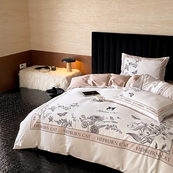 91家纺网 家纺一手货源 找家纺 （总）赫帛 2025新款赫本猫联名系列四件套-鸟语花香
