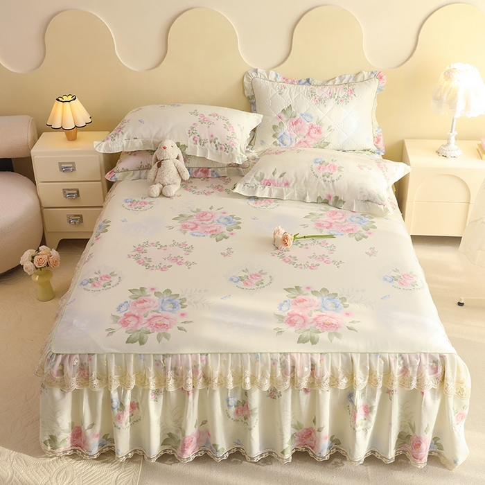 91家纺网 家纺一手货源 找家纺 美达家纺 2025新款全棉印花单床裙 法尔曼玫瑰