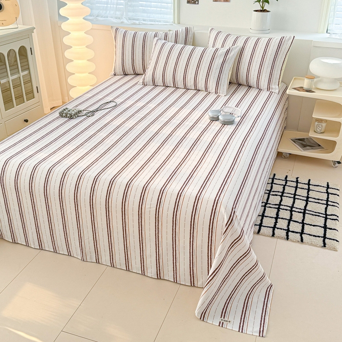 91家纺网 家纺一手货源 找家纺 眠博士2025新款全棉老粗布床单 老粗布床单-条纹咖