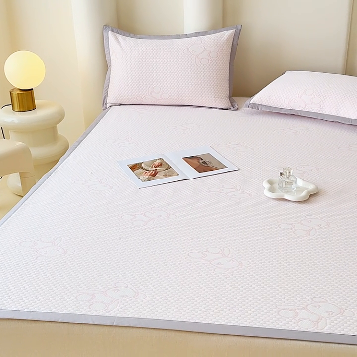 91家纺网 家纺一手货源 找家纺 小萌虎 2025新款冰豆豆凉席 床笠款 粉玉