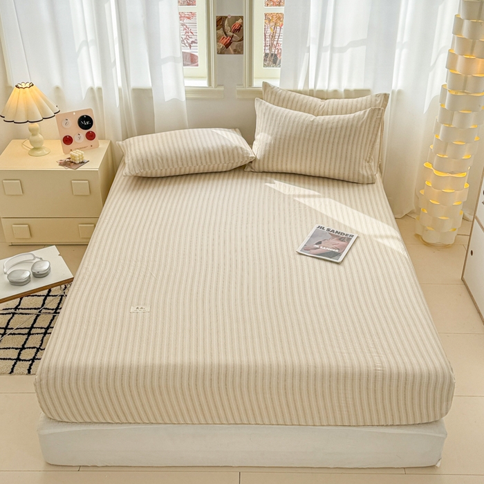 91家纺网 家纺一手货源 找家纺 眠博士2025新款 全棉双层纱 单床笠 双层纱床笠-灰咖条