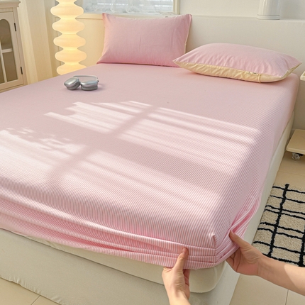 91家纺网 家纺一手货源 找家纺 眠博士2025新款全棉老粗布床笠 老粗布床笠-细条橘