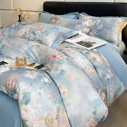 帛美家纺 2025新款40S莱赛尔天丝棉数码印花四件套 缤纷花韵