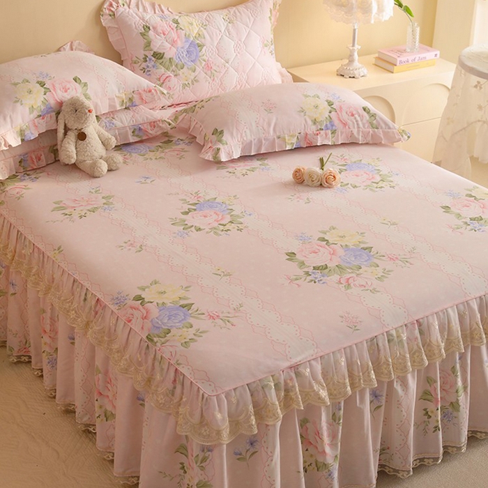 91家纺网 家纺一手货源 找家纺 美达家纺 2025新款全棉印花单床裙 绮梦花源