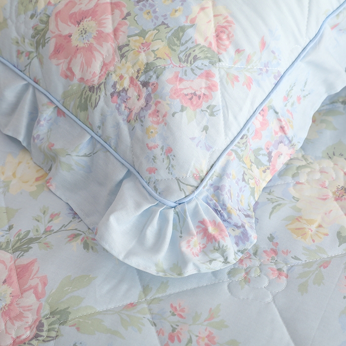 91家纺网 家纺一手货源 找家纺 美达家纺 2025新款全棉印花床裙四件套 栀夏海棠-蓝