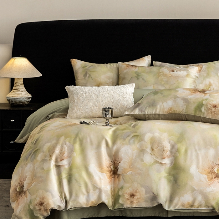 91家纺网 家纺一手货源 找家纺 立奥被业 2025新款60S数码印花四件套四件套 微澜-绿