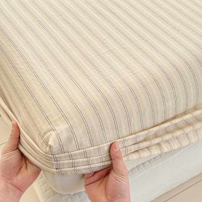 91家纺网 家纺一手货源 找家纺 眠博士2025新款 全棉双层纱 单床笠 双层纱床笠-灰咖条