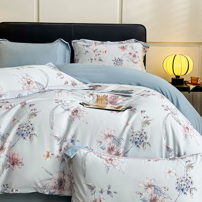 91家纺网 家纺一手货源 找家纺 帛美家纺 2025新款40S莱赛尔天丝棉数码印花四件套 花拾