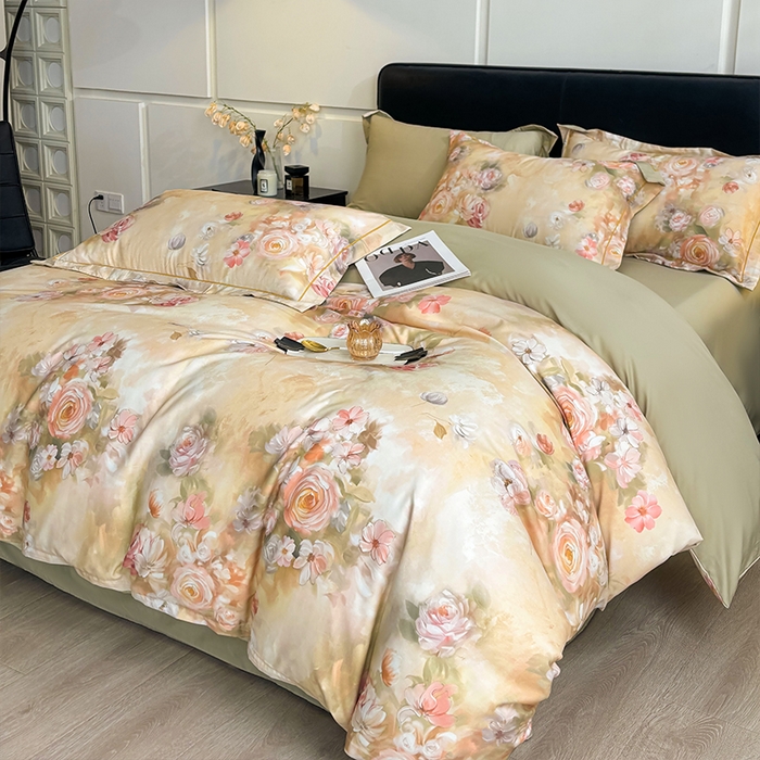 91家纺网 家纺一手货源 找家纺 帛美家纺 2025新款40S莱赛尔天丝棉数码印花四件套 芳昕