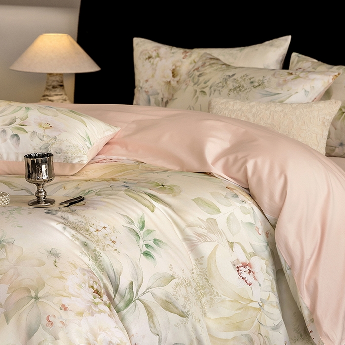 91家纺网 家纺一手货源 找家纺 立奥被业 2025新款60S数码印花四件套四件套 云馥-绿