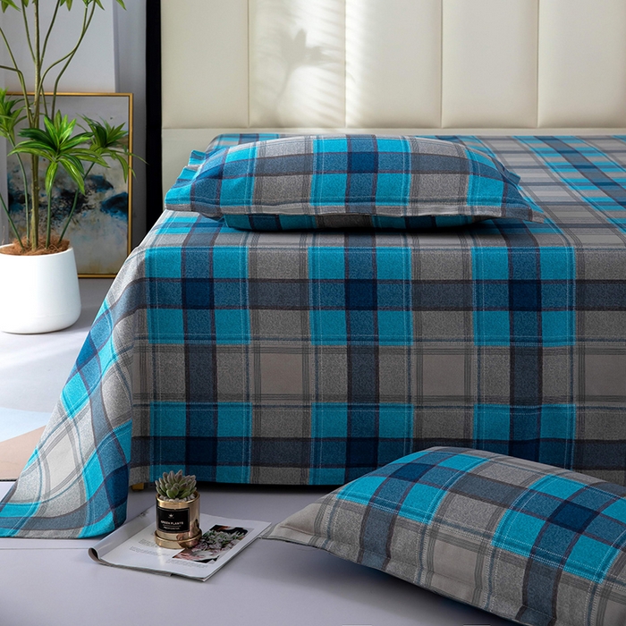 91家纺网 家纺一手货源 找家纺 帛洵2025新款原棉老粗布床单 灰蓝格