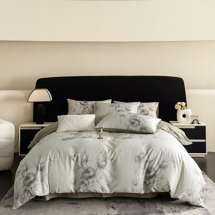 91家纺网 家纺一手货源 找家纺 立奥被业 2025新款60S数码印花四件套四件套 玫瑰绿