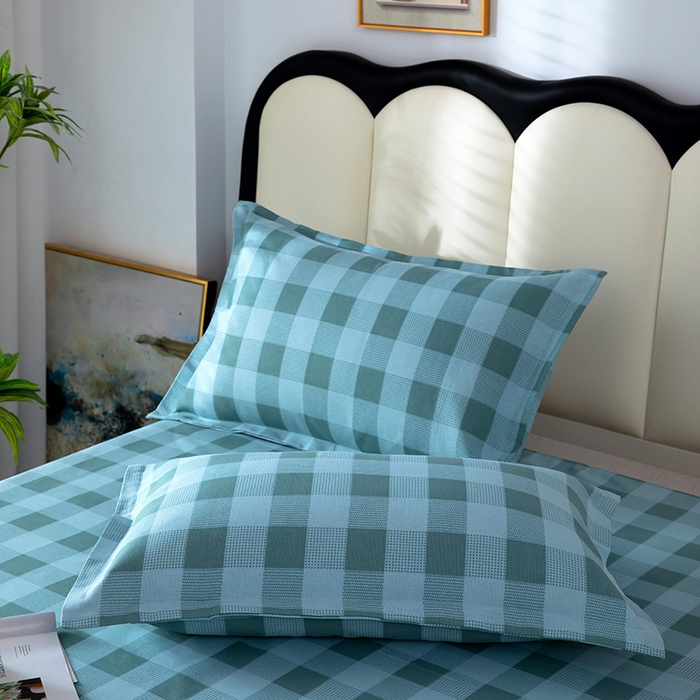 91家纺网 家纺一手货源 找家纺 帛洵2025新款原棉老粗布床单 蓝绿格