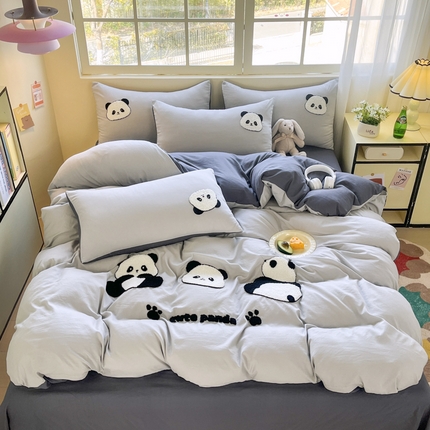 N先生+V 13814689556 发大图/买家秀 2025新款超柔水洗棉毛巾绣四件套--熊猫团团系列 熊猫团团灰