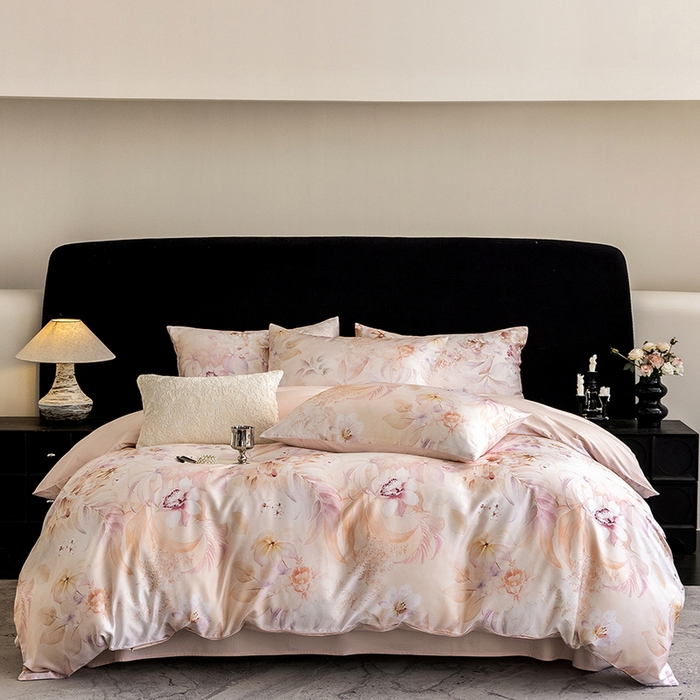 91家纺网 家纺一手货源 找家纺 立奥被业 2025新款60S数码印花四件套四件套 云馥-粉