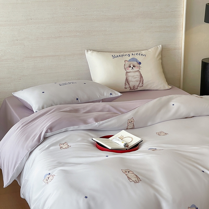 91家纺网 家纺一手货源 找家纺 （总）赫帛 2025新款60支天丝四件套-晚安小猫