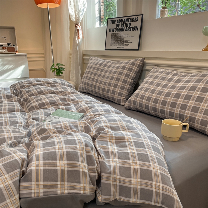 91家纺网 家纺一手货源 找家纺 （总）盛秋家纺 2025新款水洗棉格子条纹系列四件套【易安阁】