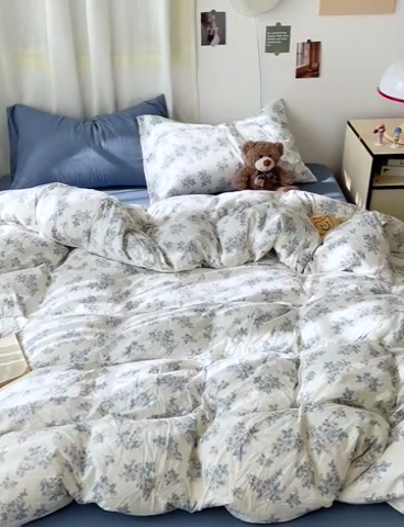 91家纺网 家纺一手货源 找家纺 仟人梦 2025新款水洗棉印花四件套 嫣语花开