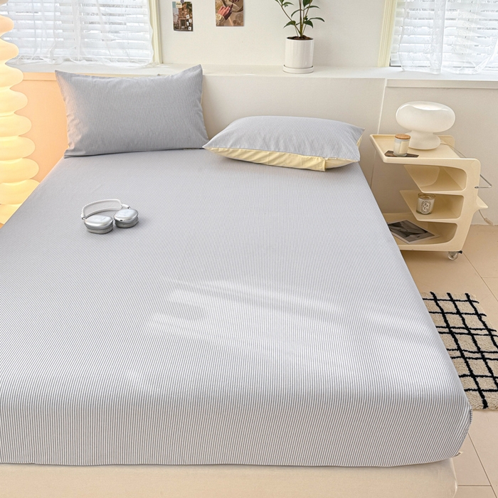 91家纺网 家纺一手货源 找家纺 眠博士2025新款全棉老粗布床笠 老粗布床笠-细条灰