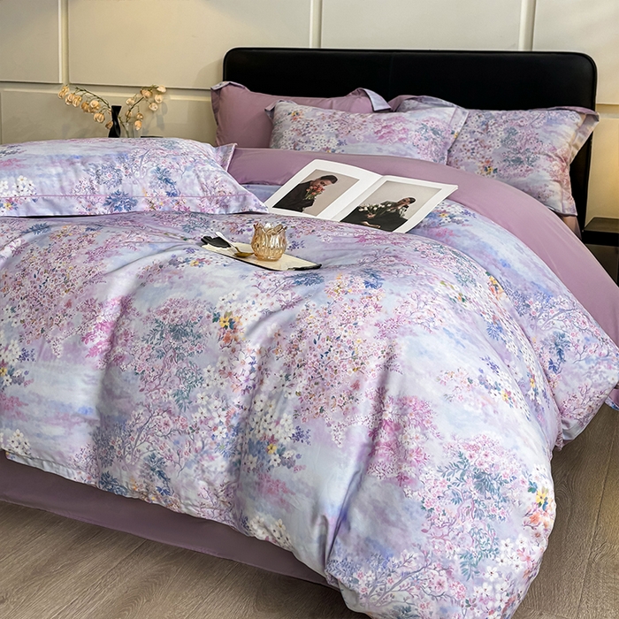 91家纺网 家纺一手货源 找家纺 帛美家纺 2025新款40S莱赛尔天丝棉数码印花四件套 花海恋人-