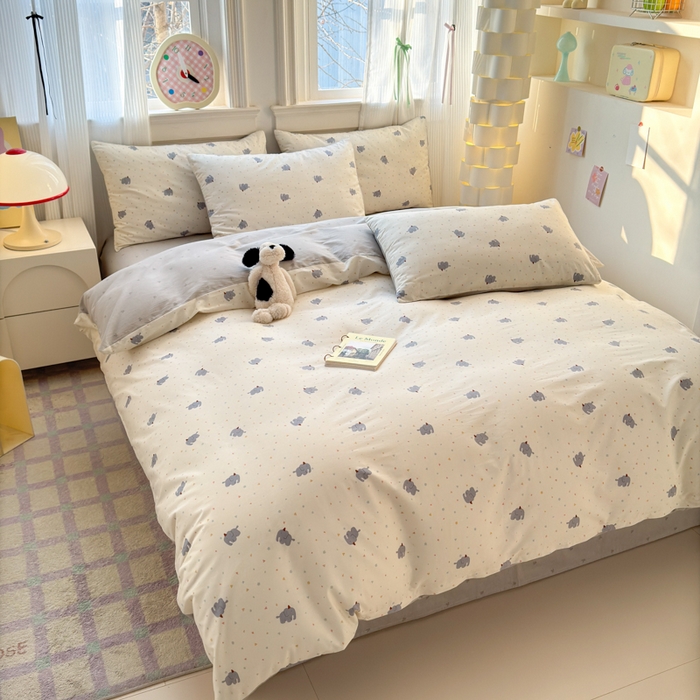 91家纺网 家纺一手货源 找家纺 清雅福 2025全棉13372小清新四件套和单被套早春系列第二批--四件套 萌象派对