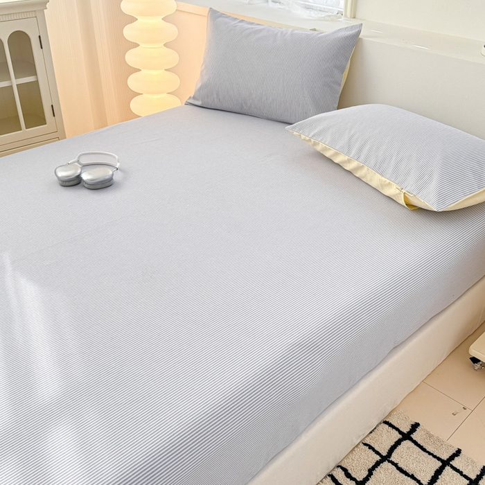 91家纺网 家纺一手货源 找家纺 眠博士2025新款全棉老粗布床笠 老粗布床笠-细条灰