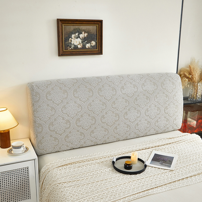 91家纺网 家纺一手货源 找家纺 逐日沙发套 2025新款提花绒床头罩-欧艺 浅灰