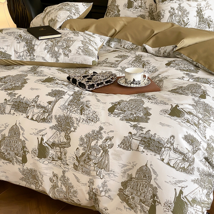 91家纺网 家纺一手货源 找家纺 赫帛 2025新款赫本猫联名系列四件套-南法庄园 南法庄园-复古绿