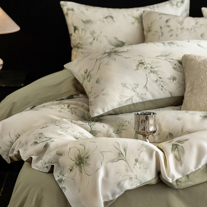 91家纺网 家纺一手货源 找家纺 立奥被业 2025新款60S数码印花四件套四件套 梵希-绿