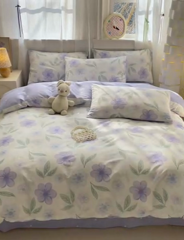 91家纺网 家纺一手货源 找家纺 清雅福 2025全棉13372小清新四件套和单被套早春系列第二批--四件套 玺园