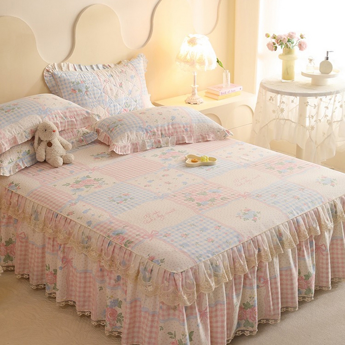 91家纺网 家纺一手货源 找家纺 美达家纺 2025新款全棉印花单床裙 悦动心妍