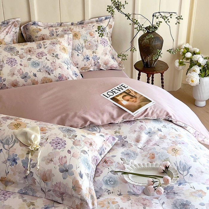 91家纺网 家纺一手货源 找家纺 梧桐树 2025新款100%全棉60S长绒棉套件 S32珍珠少女-米