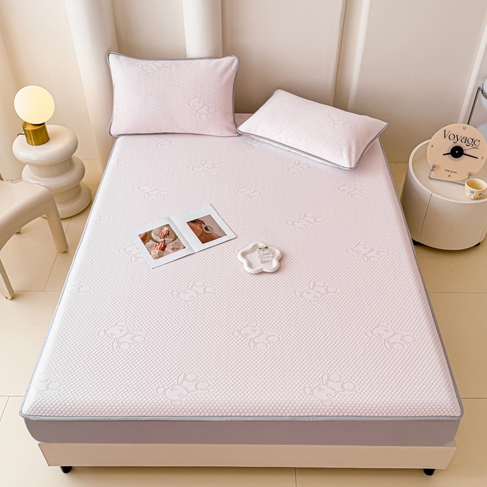 91家纺网 家纺一手货源 找家纺 小萌虎 2025新款冰豆豆凉席 床笠款 粉玉