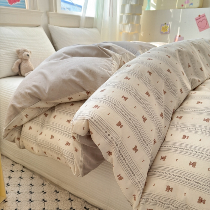 91家纺网 家纺一手货源 找家纺 清雅福 2025全棉13372小清新四件套和单被套早春系列第二批--单被套 北欧熊