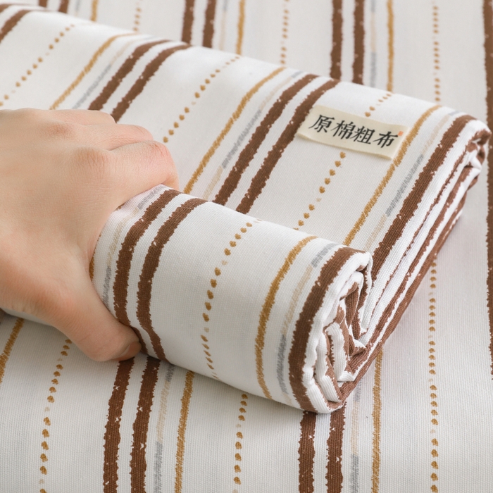 91家纺网 家纺一手货源 找家纺 眠博士2025新款全棉老粗布床单 老粗布床单-条纹咖