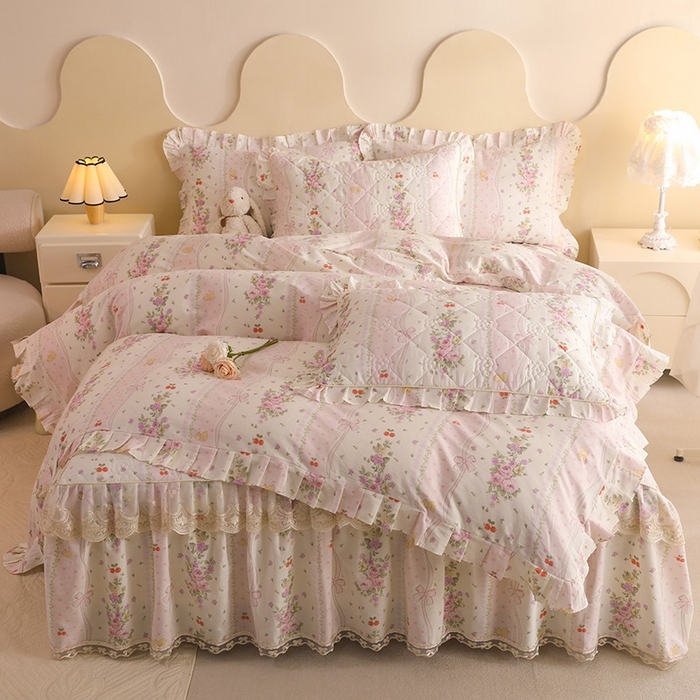 91家纺网 家纺一手货源 找家纺 美达家纺 2025新款全棉印花床裙四件套 少女心结