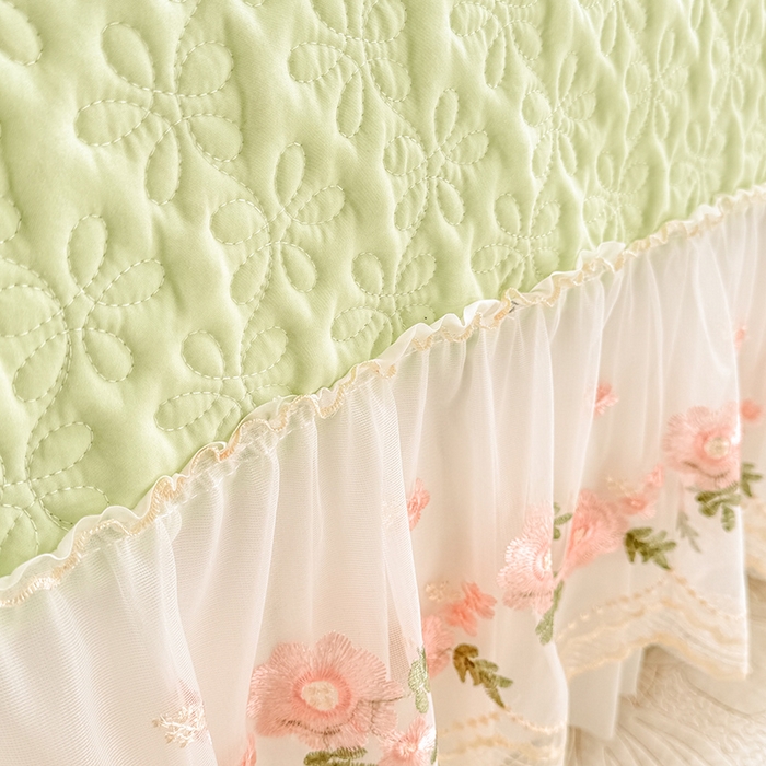 91家纺网 家纺一手货源 找家纺 大麦家纺 2025新款亲肤花边款床盖四件套  甜心小姐-青提绿