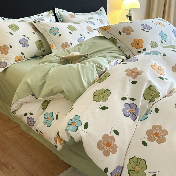 91家纺网 家纺一手货源 找家纺 格里芬家纺 2025新款全棉四件套13376纯棉印花四件套 心随花开