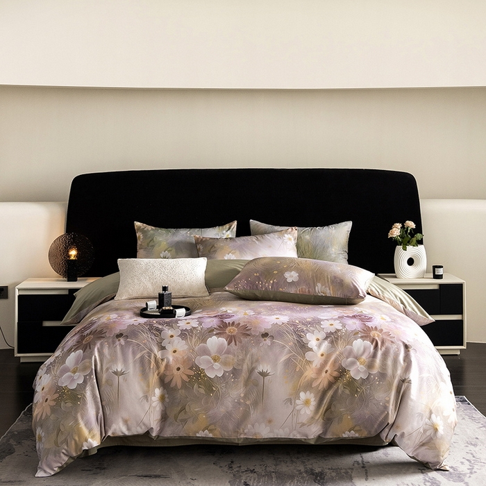 91家纺网 家纺一手货源 找家纺 立奥被业 2025新款60S数码印花四件套四件套 繁花绿