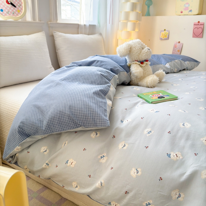 91家纺网 家纺一手货源 找家纺 清雅福 2025全棉13372小清新四件套和单被套早春系列第二批--单被套 小狗宝莉·蓝