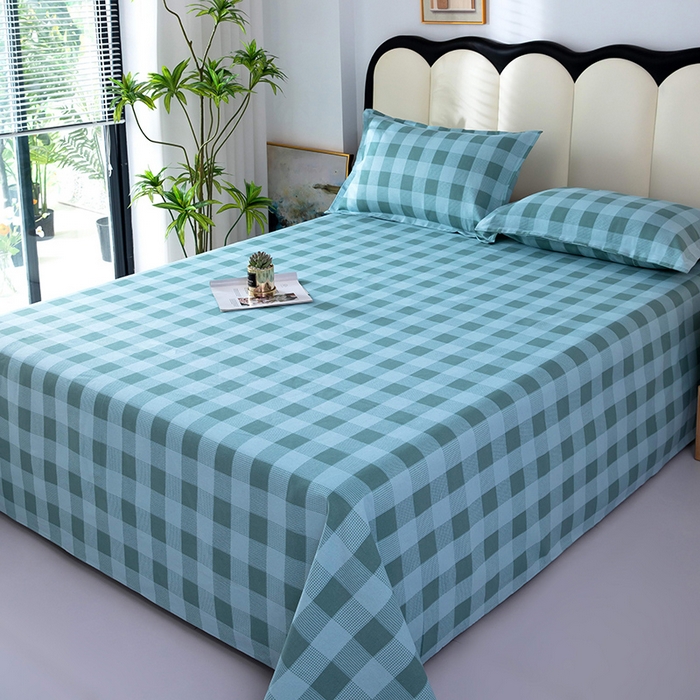 91家纺网 家纺一手货源 找家纺 帛洵2025新款原棉老粗布床单 蓝绿格