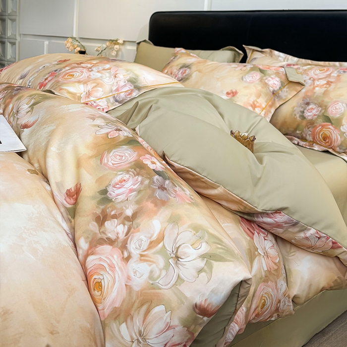 91家纺网 家纺一手货源 找家纺 帛美家纺 2025新款40S莱赛尔天丝棉数码印花四件套 芳昕